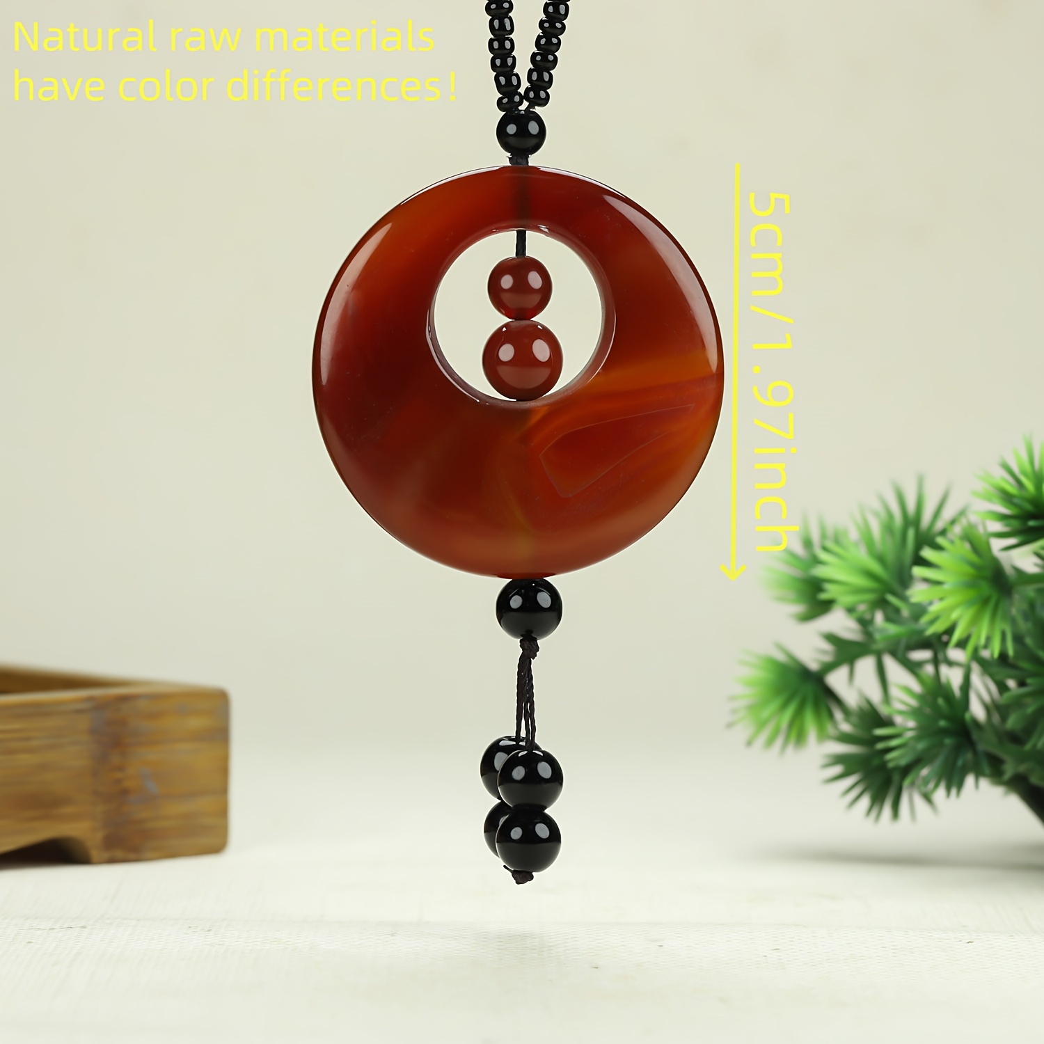 Natural Red Agate Concentric Circle Pendant Necklace, Unisex